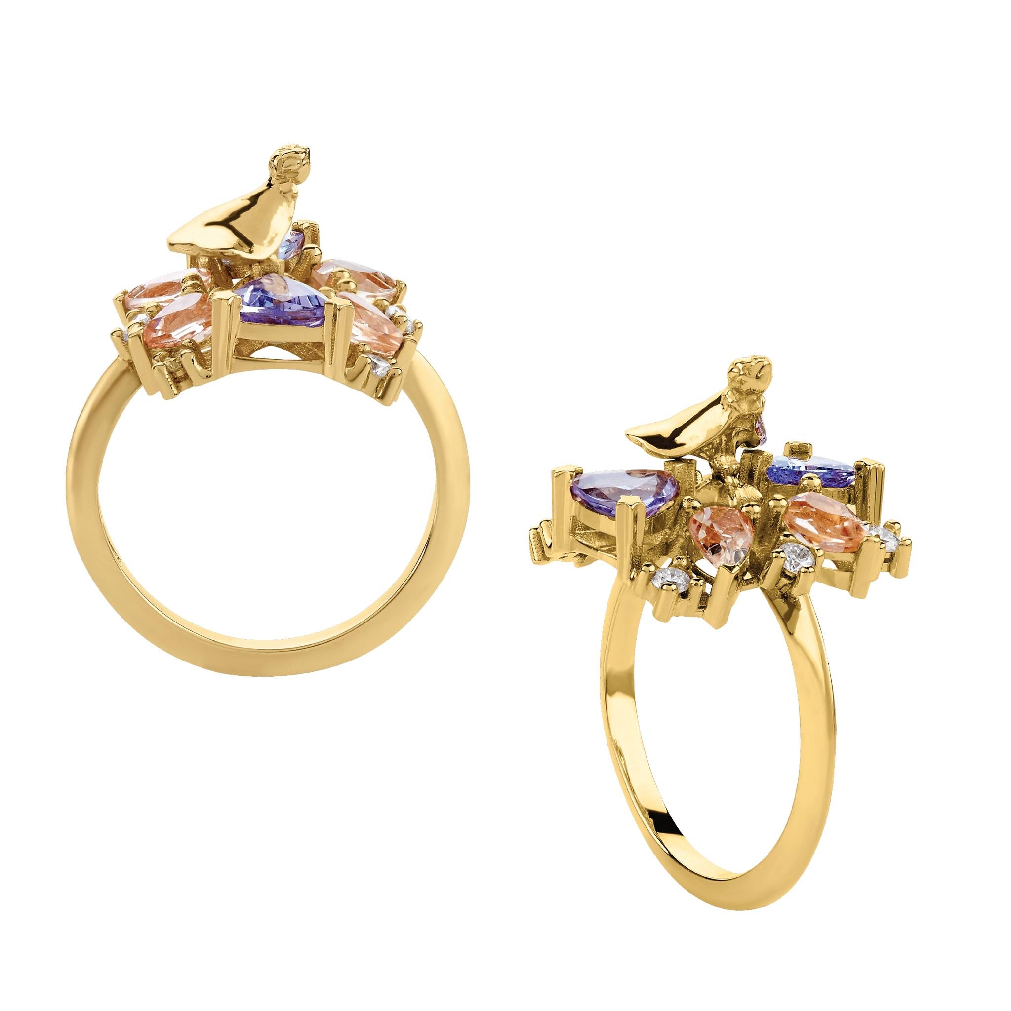 Anillo Principito con Topacios, Tanzanitas y diamantes