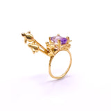 anillo principito, zorro y aves salvajes. amatista bicolor.