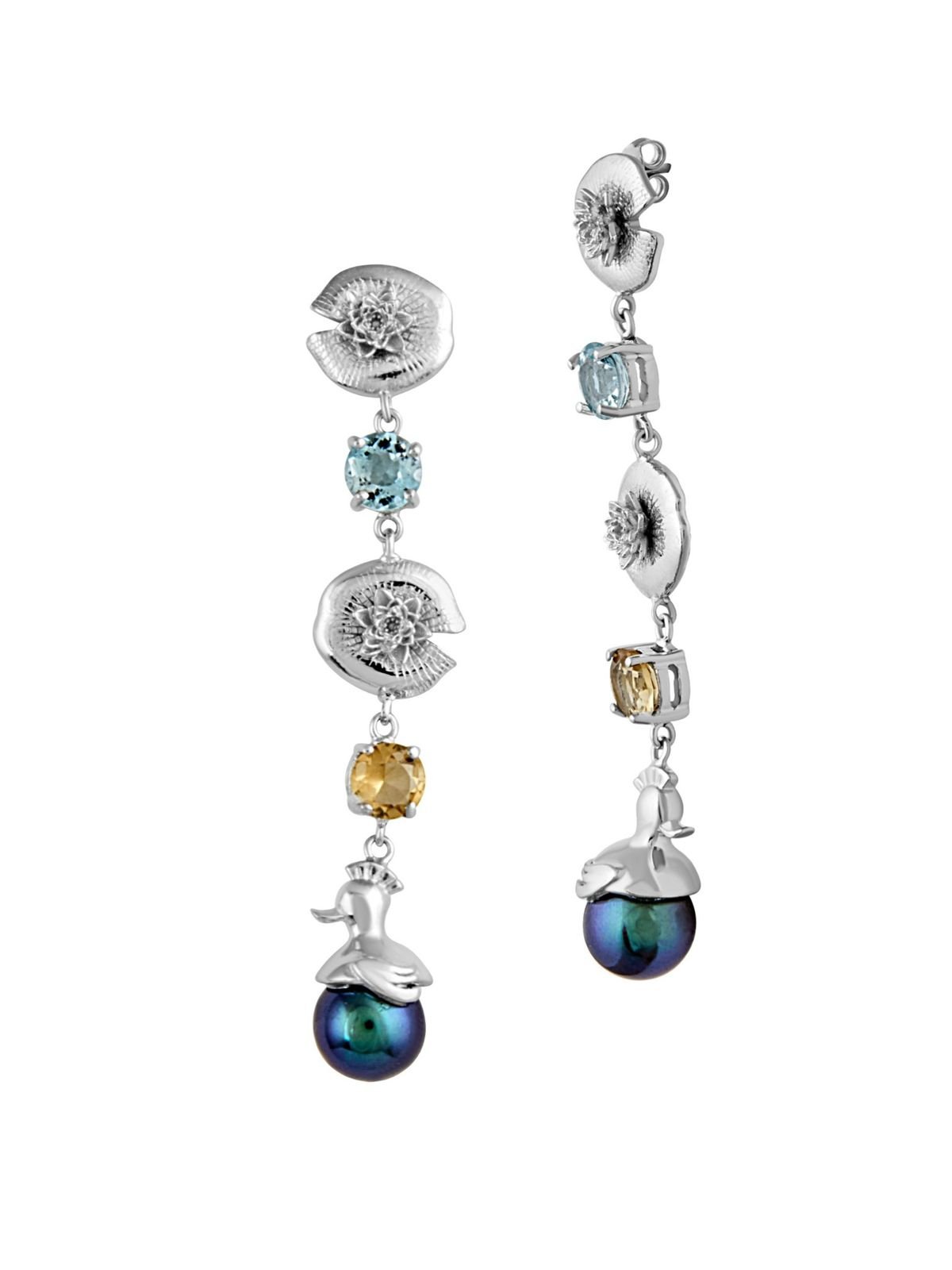 Aretes largos pato y nenúfares - Paula Guzmán