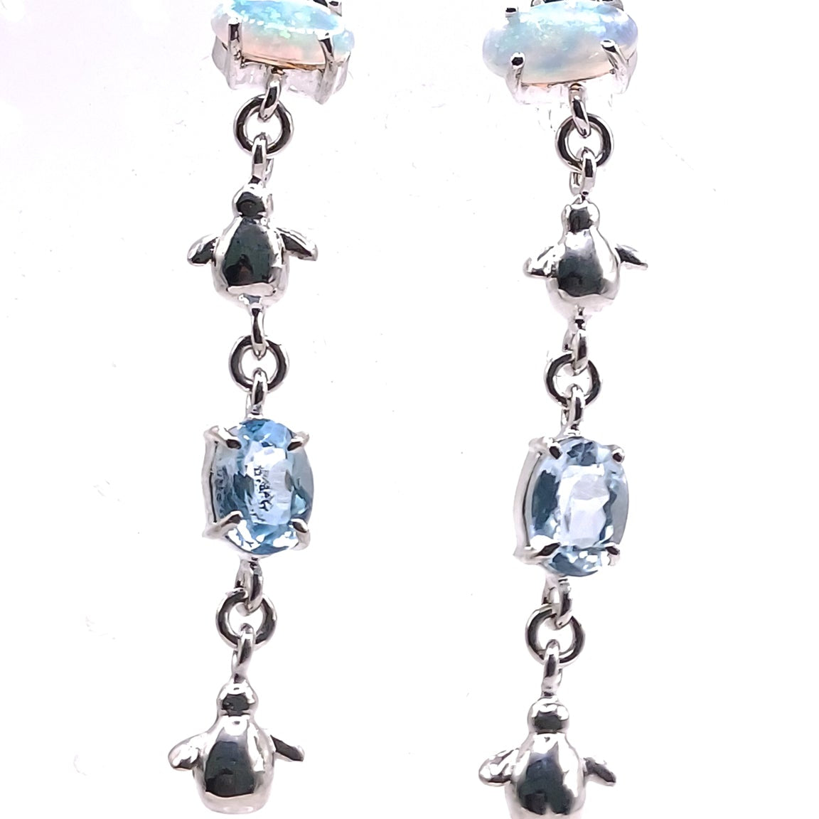 Aretes largos Principito con aguamarinas y opalo - Paula Guzmán